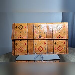 Leather Bohemian Patterned Clutch